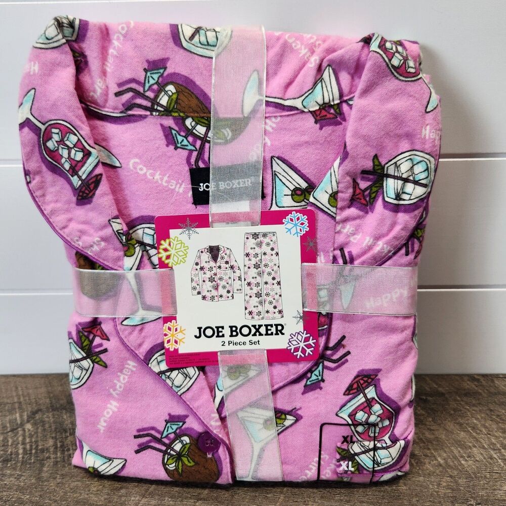 NEW Vintage Joe Boxer Cocktail Happy Hour Women XL 2-Piece Flannel Pajama Set